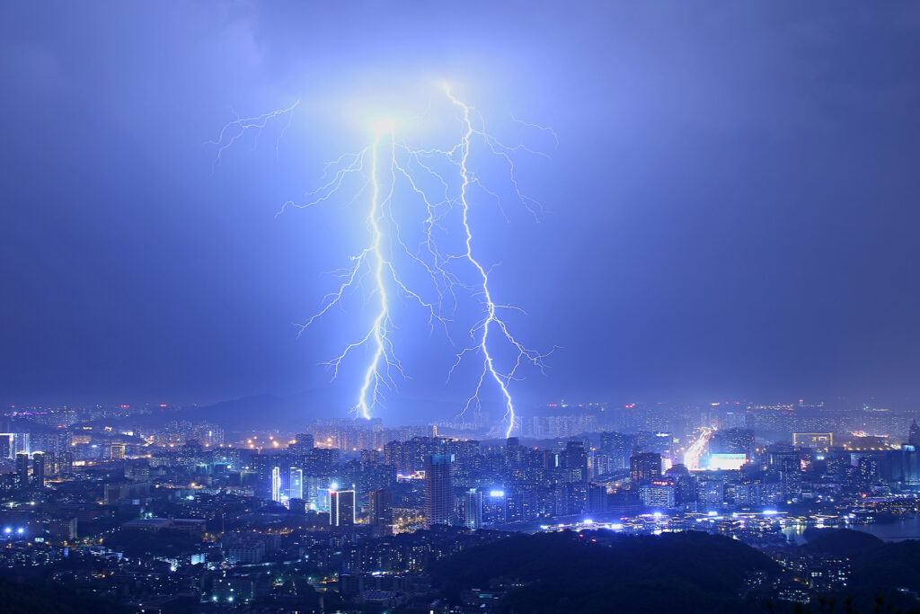 Lightning over large city