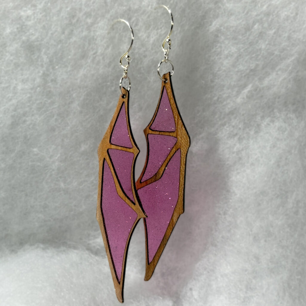 Translucent pink and maple dragon wing earings