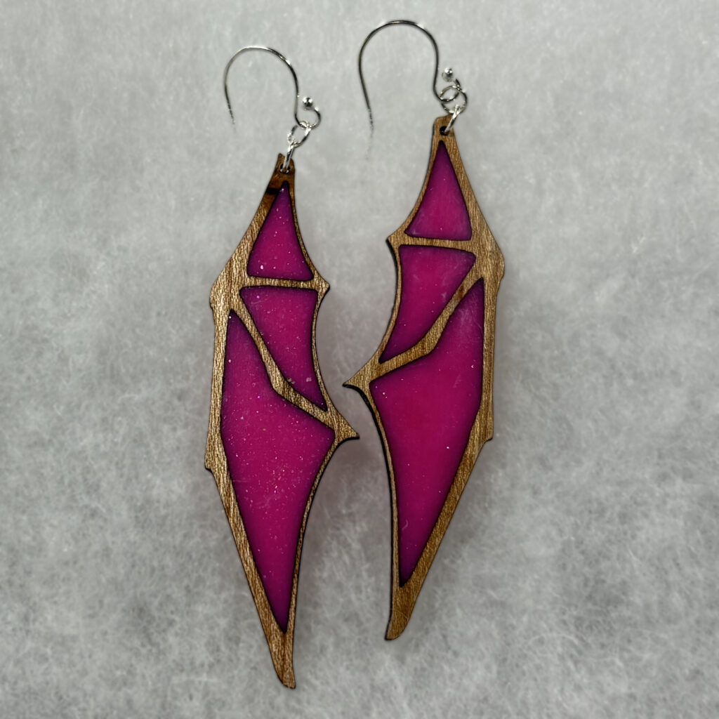 Hot pink and maple dragon wing earings