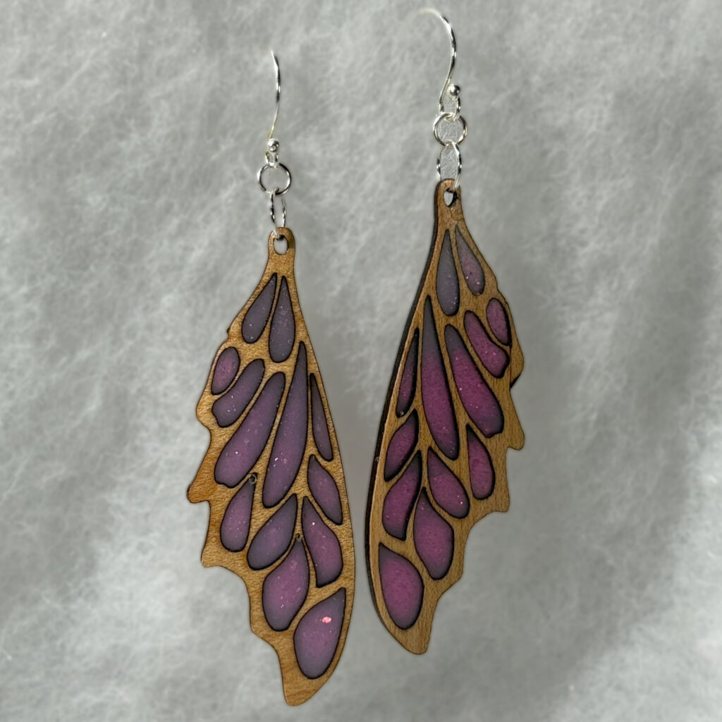 pink purple  and maple pixiewing earings