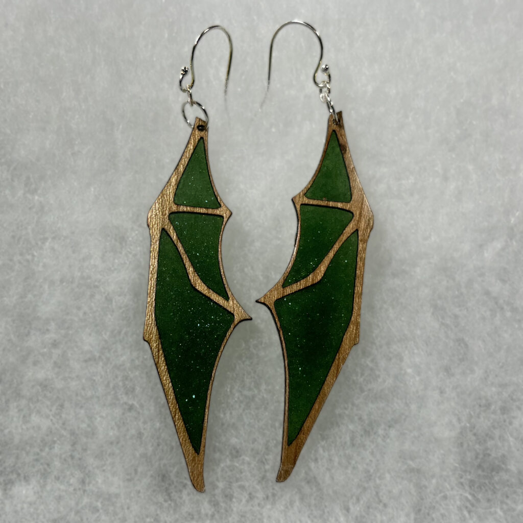 Grass y green and maple dragon wing earings