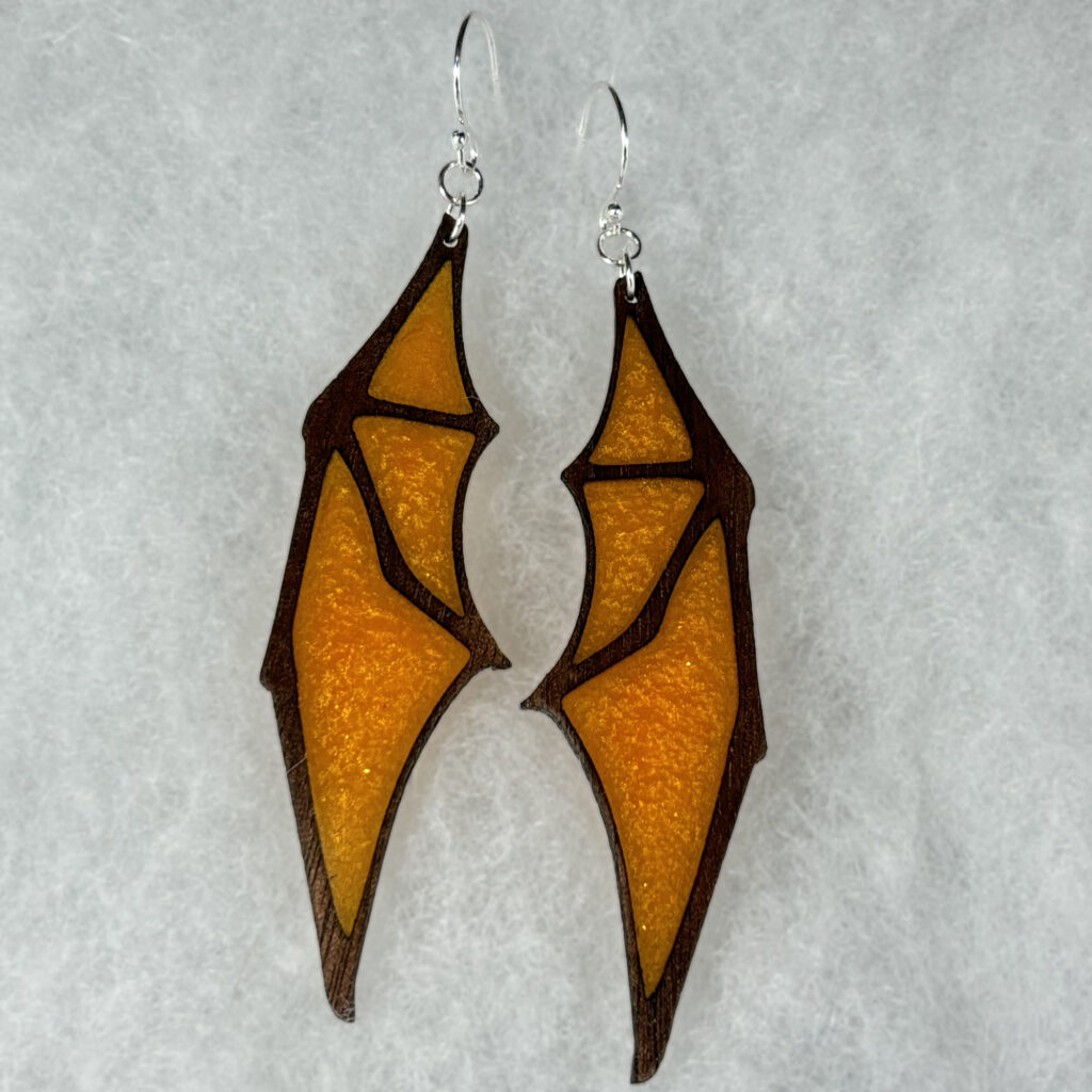 Ornage and walnut dragon wing earings