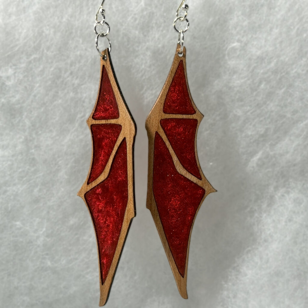 Dark Red and maple dragon wing earings