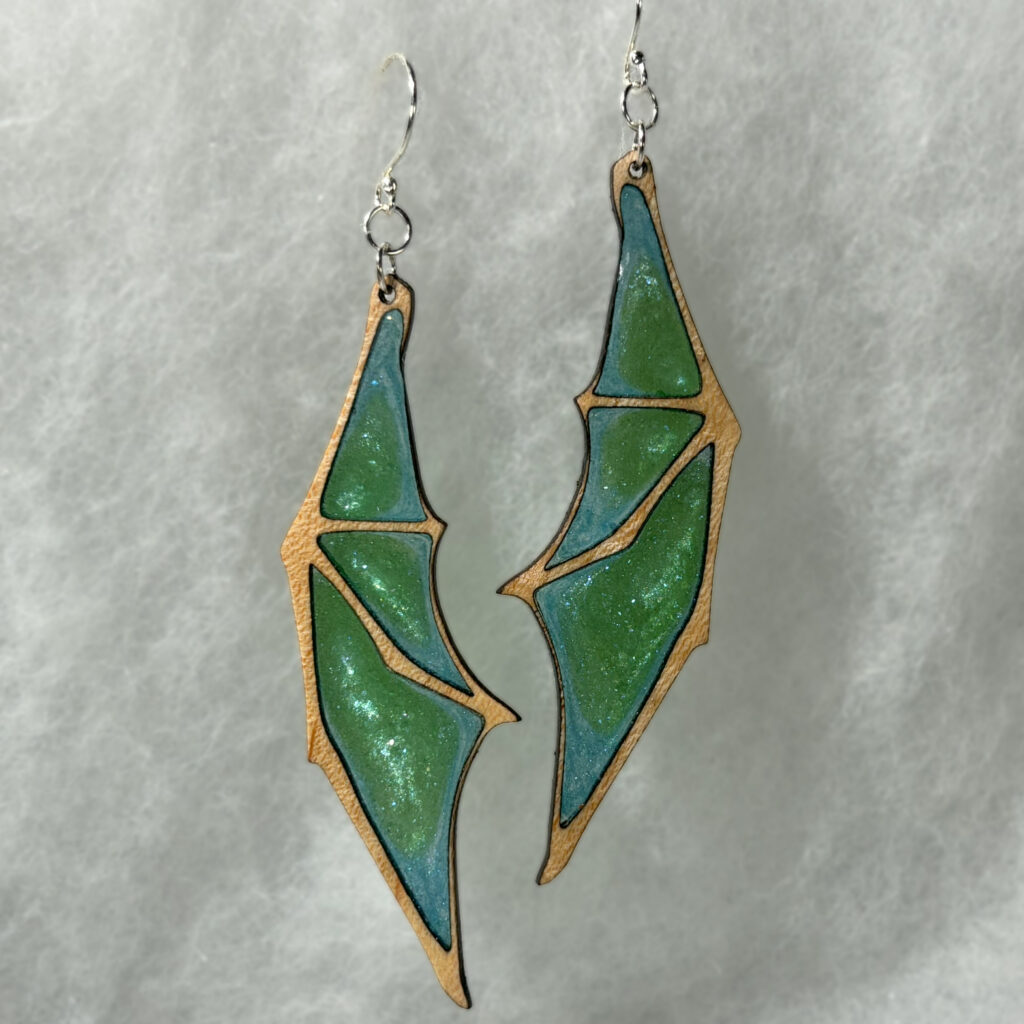 tean, green and walnut dragon wing earings